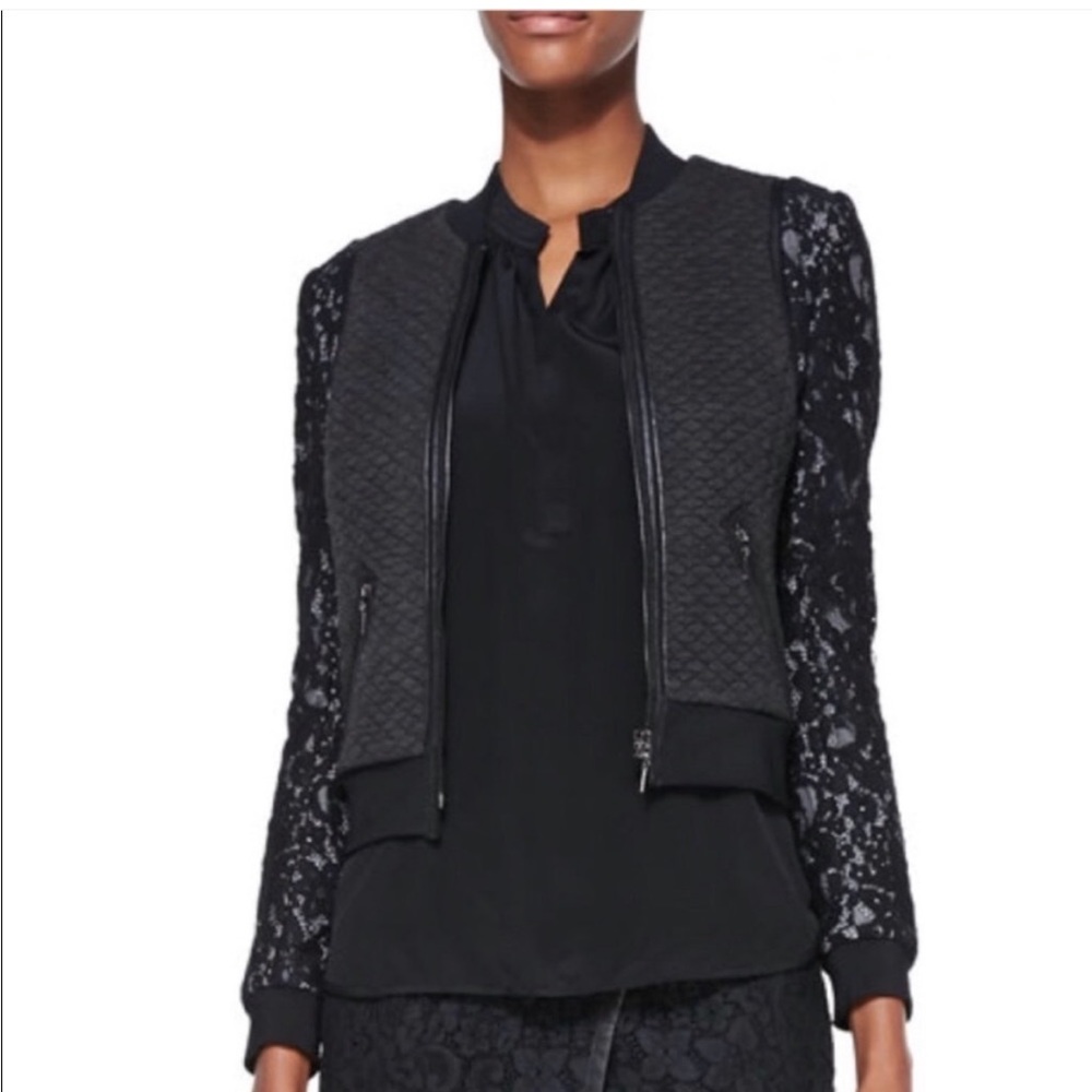 Rebecca Taylor quilted bomber with leather and lace details